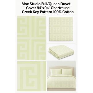 Max Studio Full/Queen Duvet Cover 94"x94" Pale Chartreuse Greek Key Pattern